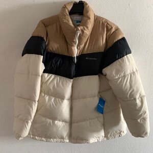 New Women's Puffect™ Color Blocked Jacket Plus Size Neutral Cream Brown Warm 3X
